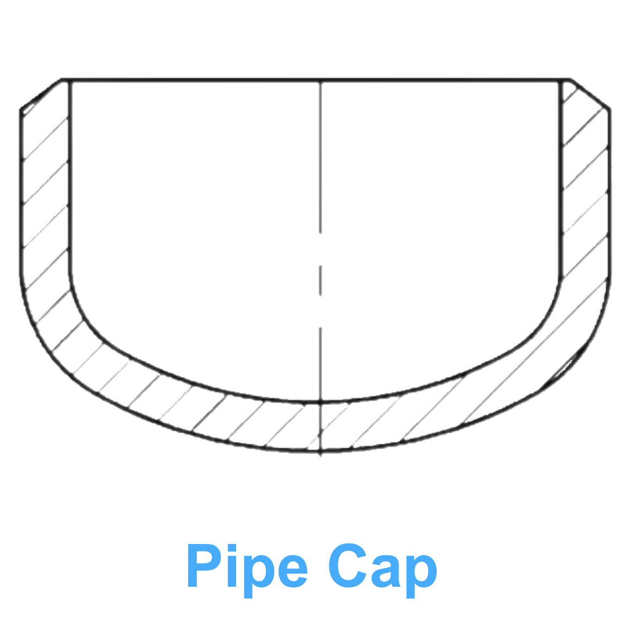 ASME B16.9 stainless steel pipe cap manufactured by S&S Stainless for industrial piping systems.
